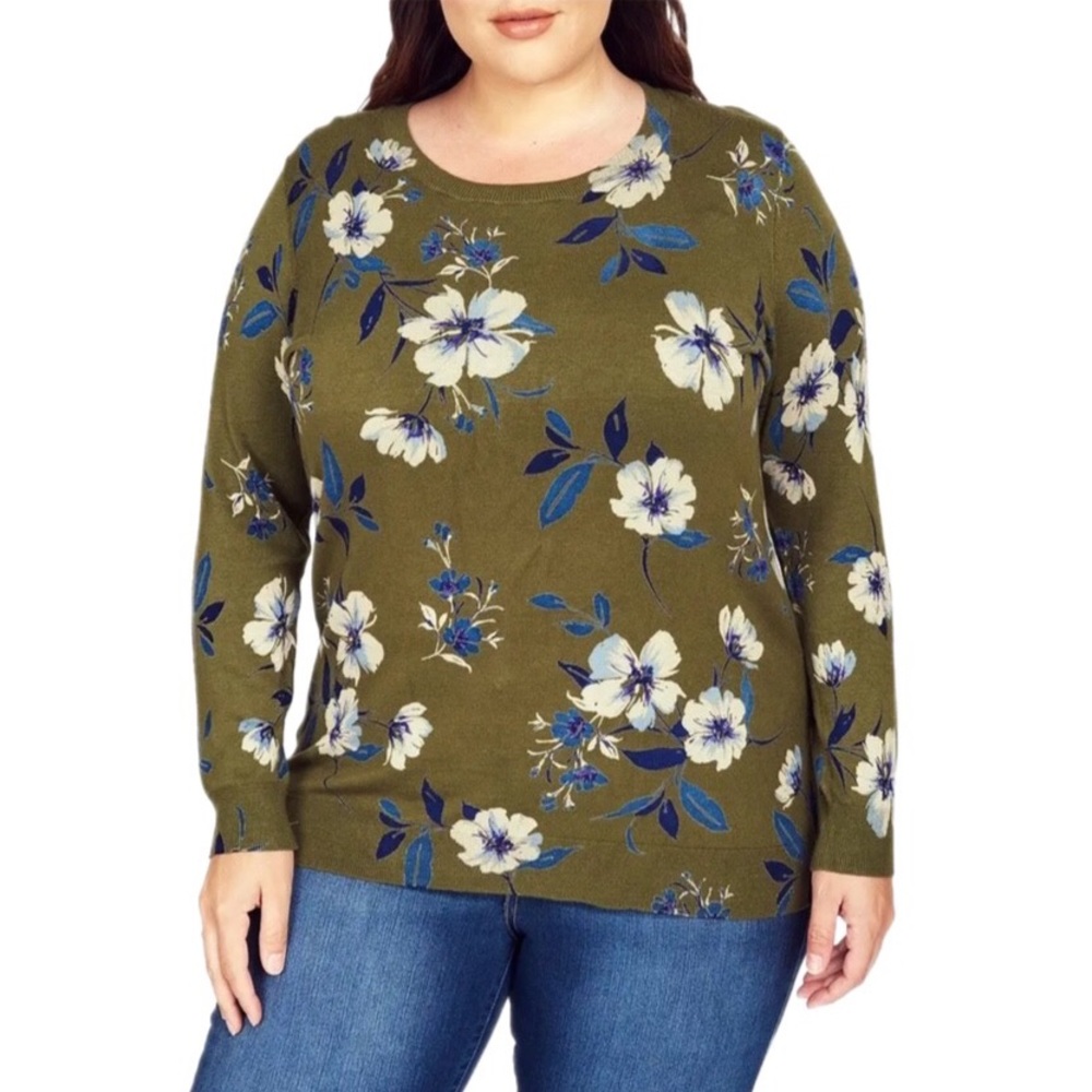 Daniel Rainn Green Floral Sweater - Picture 1 of 6
